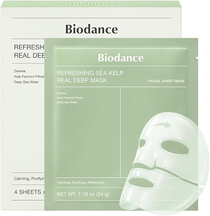 BIODANCE Refreshing Sea Kelp Real Deep Mask, Hydrogel Mask (1.19 oz / 34g x 4pcs)