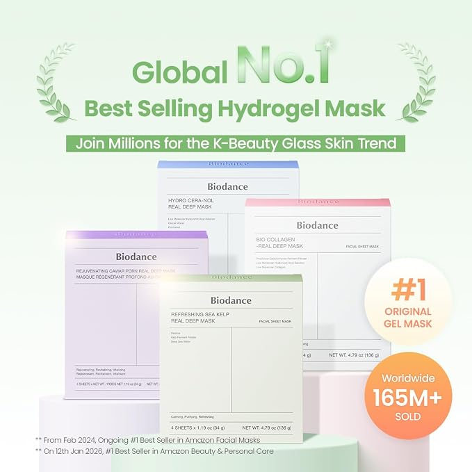 BIODANCE Refreshing Sea Kelp Real Deep Mask, Hydrogel Mask (1.19 oz / 34g x 4pcs)