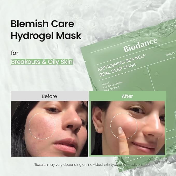 BIODANCE Refreshing Sea Kelp Real Deep Mask, Hydrogel Mask (1.19 oz / 34g x 4pcs)